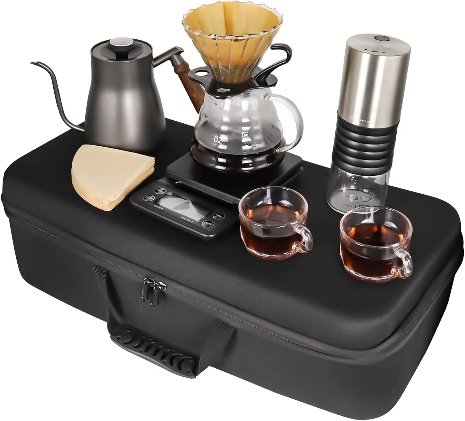 SOTECH portable coffee brewing set with electric grinder and travel bag for camping
