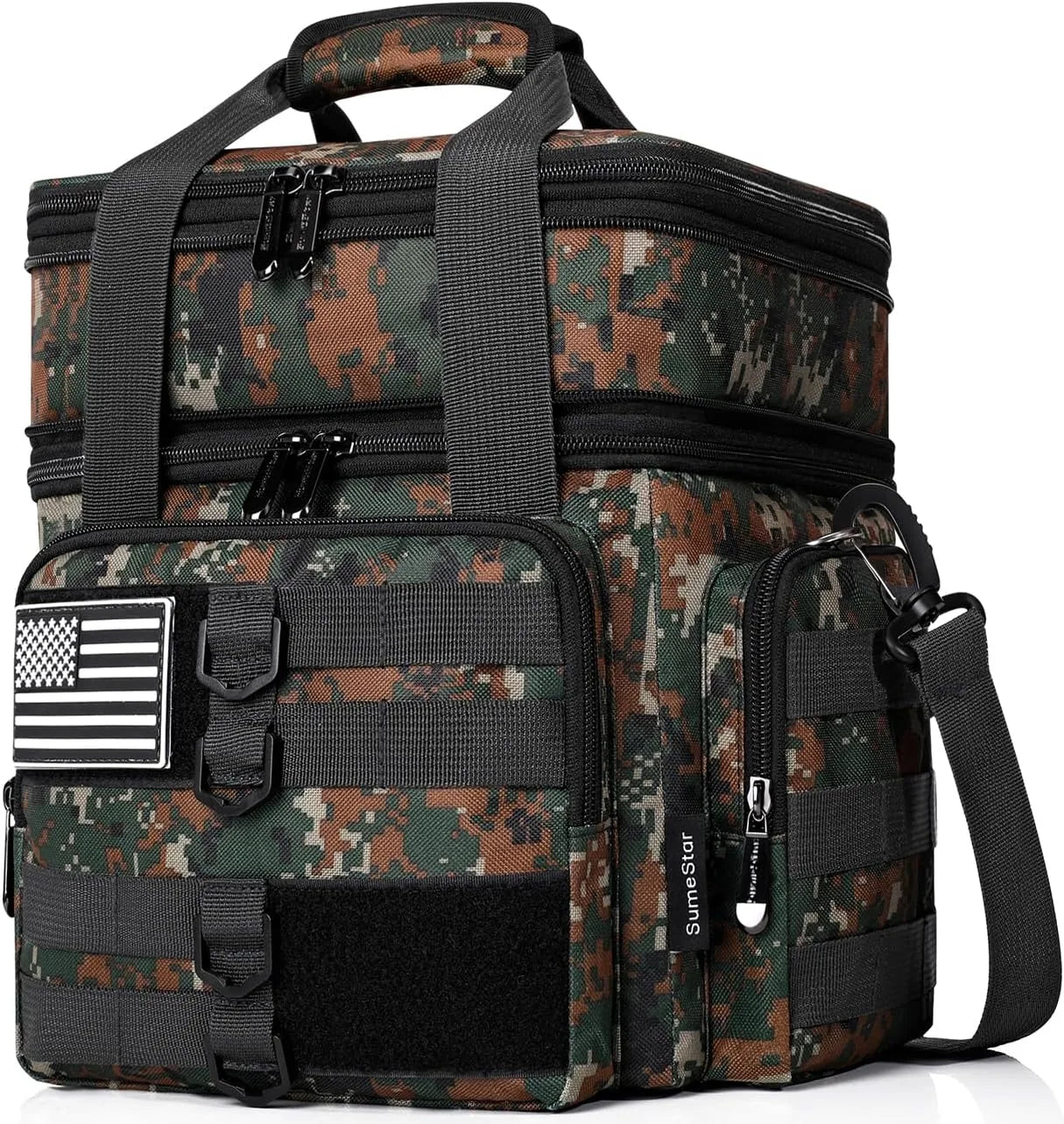 Tactical lunch box for men in camo green with American flag