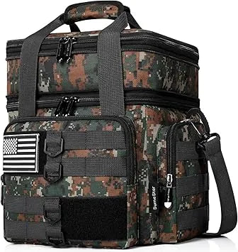 Large insulated lunch bag side view showing heavy duty expandable design