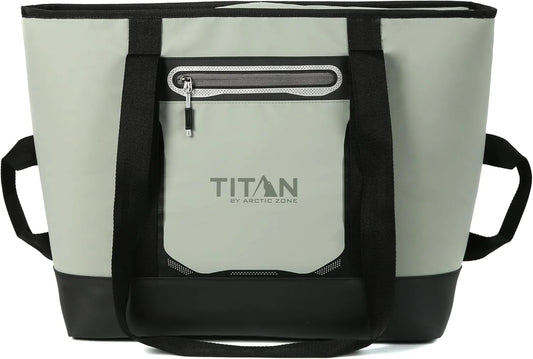 Titan Arctic Zone soft sided cooler tote in blue displaying front design