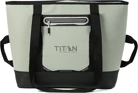 Side view of insulated cooler bag showing shoulder strap and zipper closure