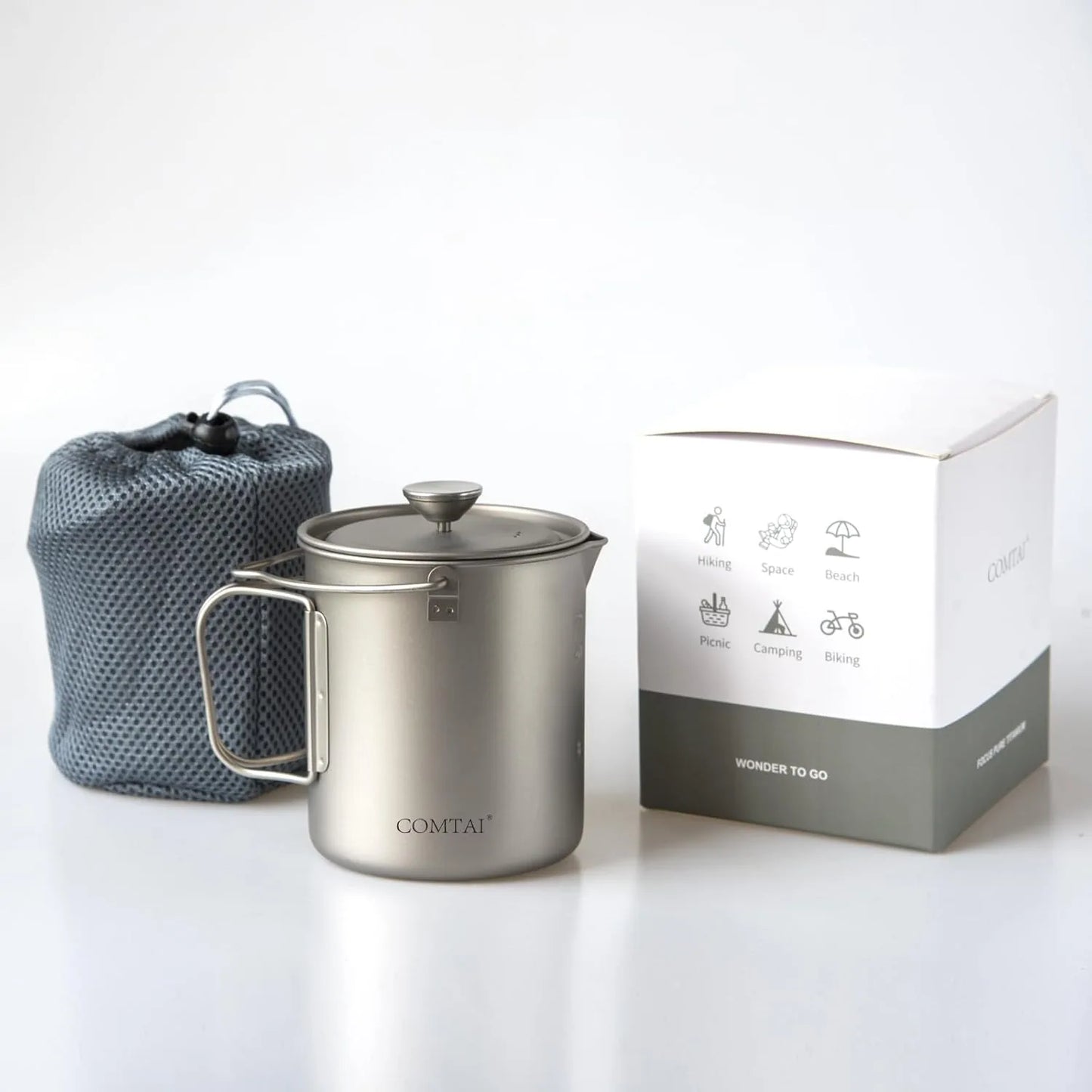 Lightweight titanium French press cup perfect for outdoor hiking and travel