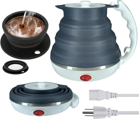 Compact collapsible electric kettle perfect for travel and camping adventures