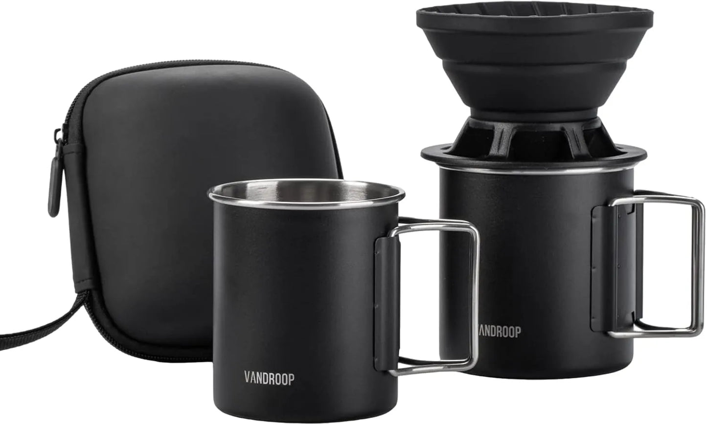 Vandroop portable pour over coffee maker collapsible silicone dripper set black