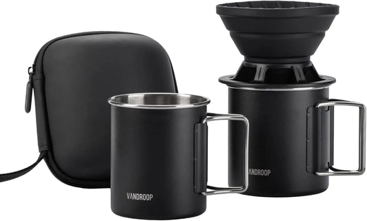 Vandroop portable pour over coffee maker collapsible silicone dripper set black