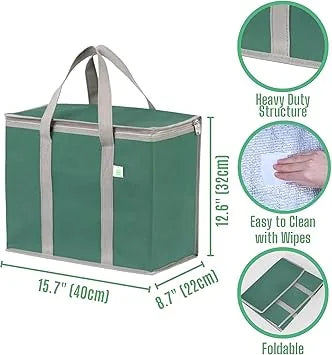Woman carrying VENO insulated grocery bags for food delivery on shoulder