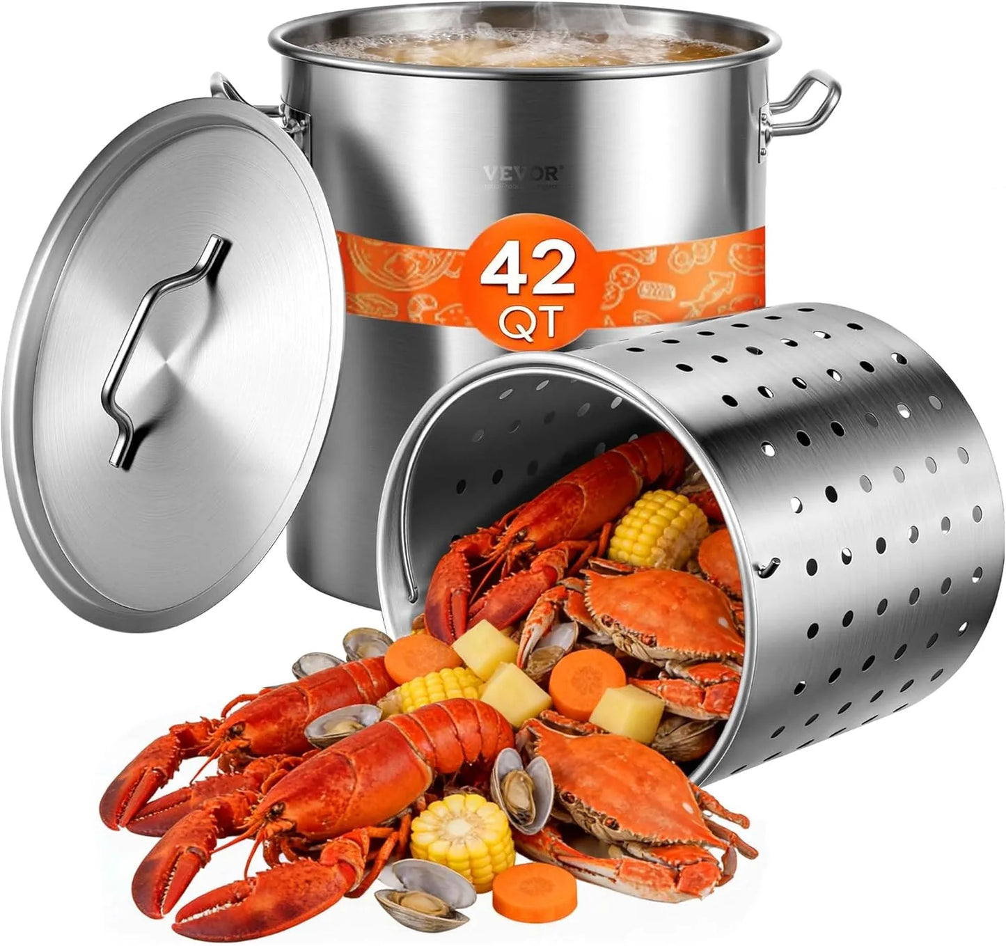 VEVOR 42 quart stainless steel stockpot front view silver finish