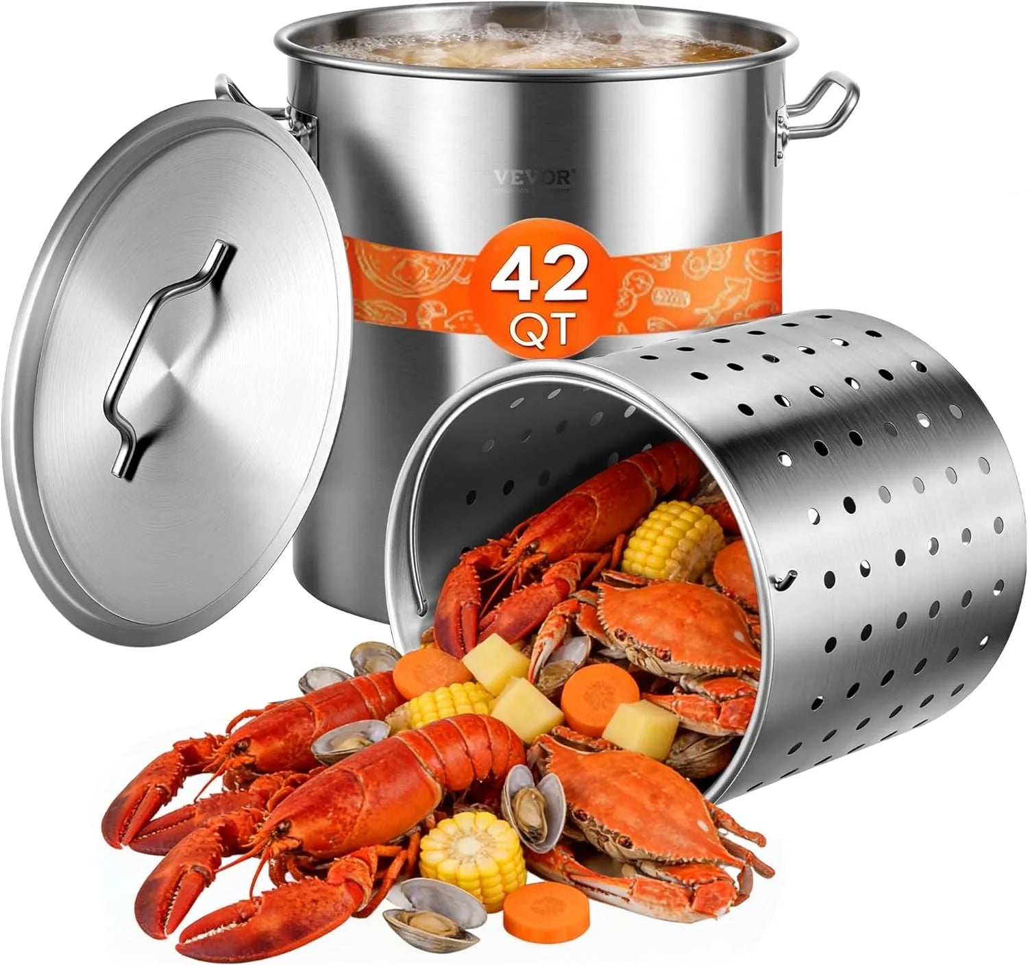 VEVOR 42 quart stainless steel stockpot front view silver finish