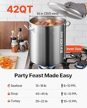 Chef using heavy duty 42 quart cooking pot for event catering