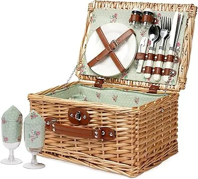 Wicker hamper basket side view showing natural willow construction details