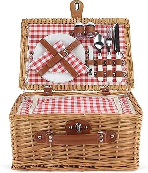 Close-up of wicker weave and insulated compartment lining on picnic hamper
