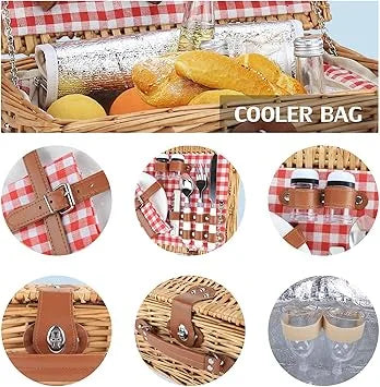 Included utensils and cutlery set neatly arranged in wicker hamper basket