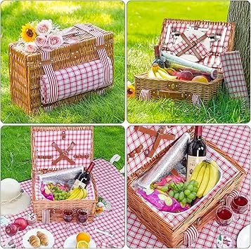 Close-up of insulated cooler compartment and waterproof picnic blanket material