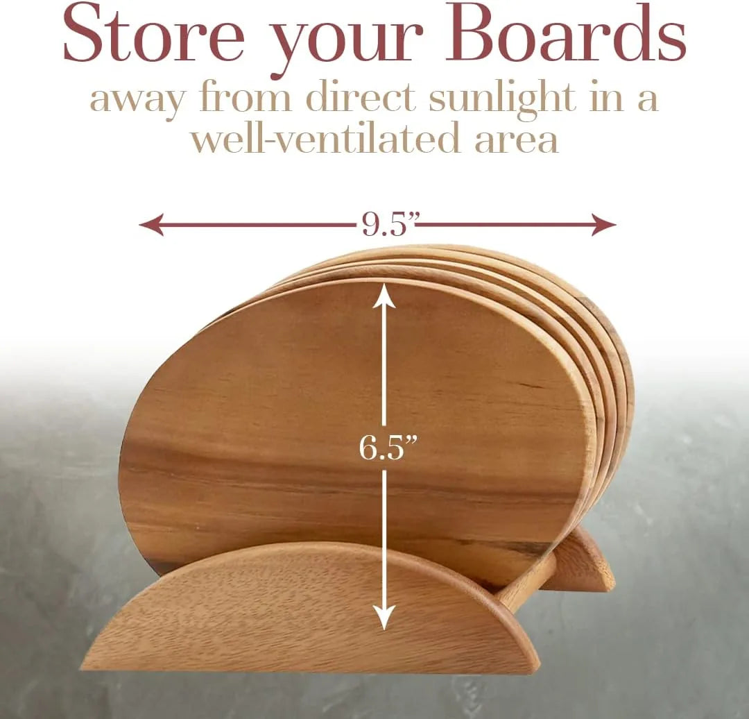 Nine inch acacia wood boards designed for entertaining and serving