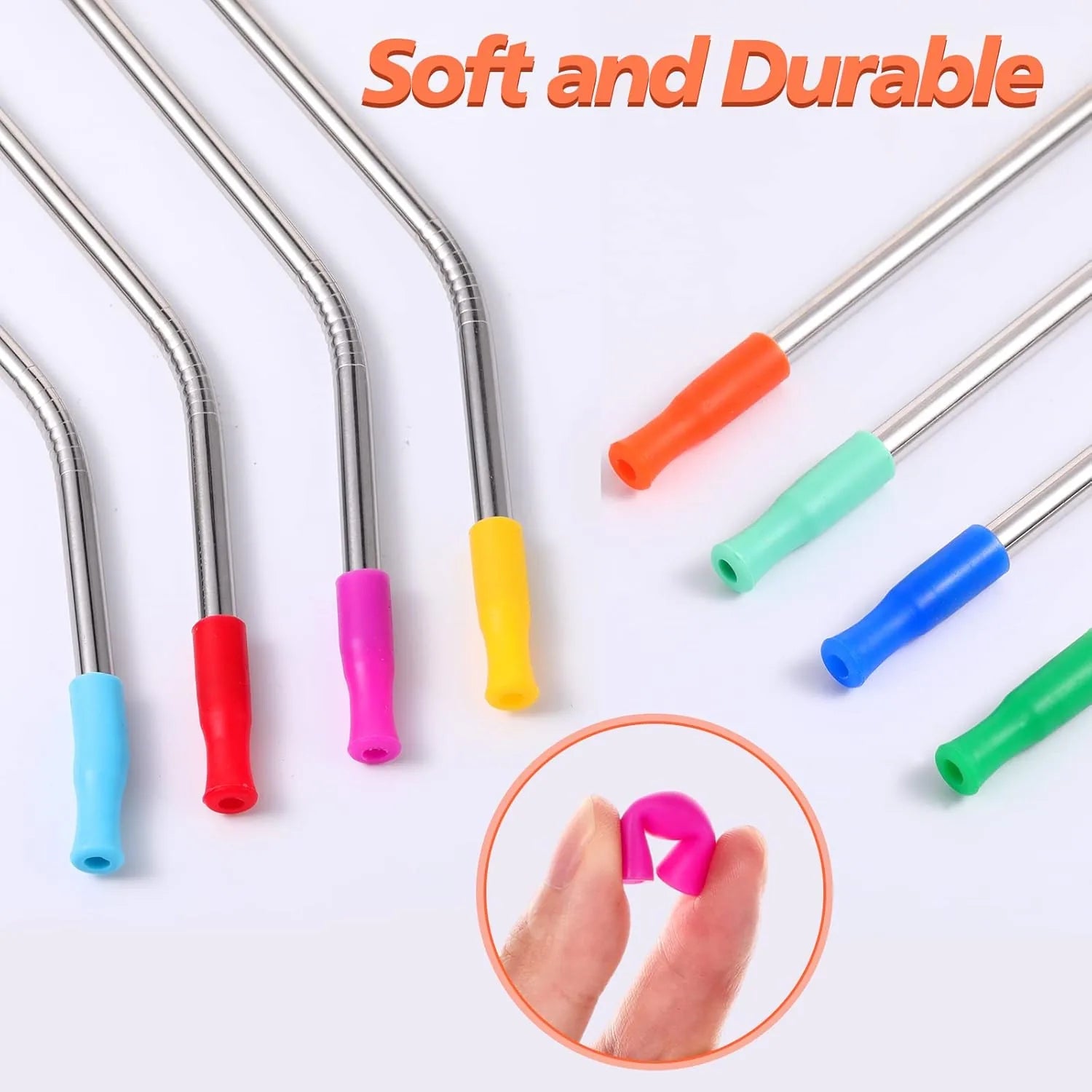 Durable silicone straw tip covers in 11 colors for sustainable metal straws