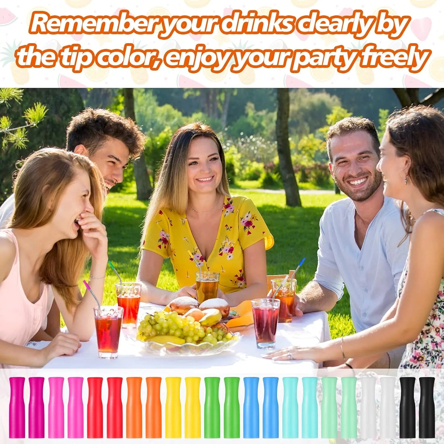 Eco-friendly silicone straw tips in assorted vibrant hues for metal straw protection