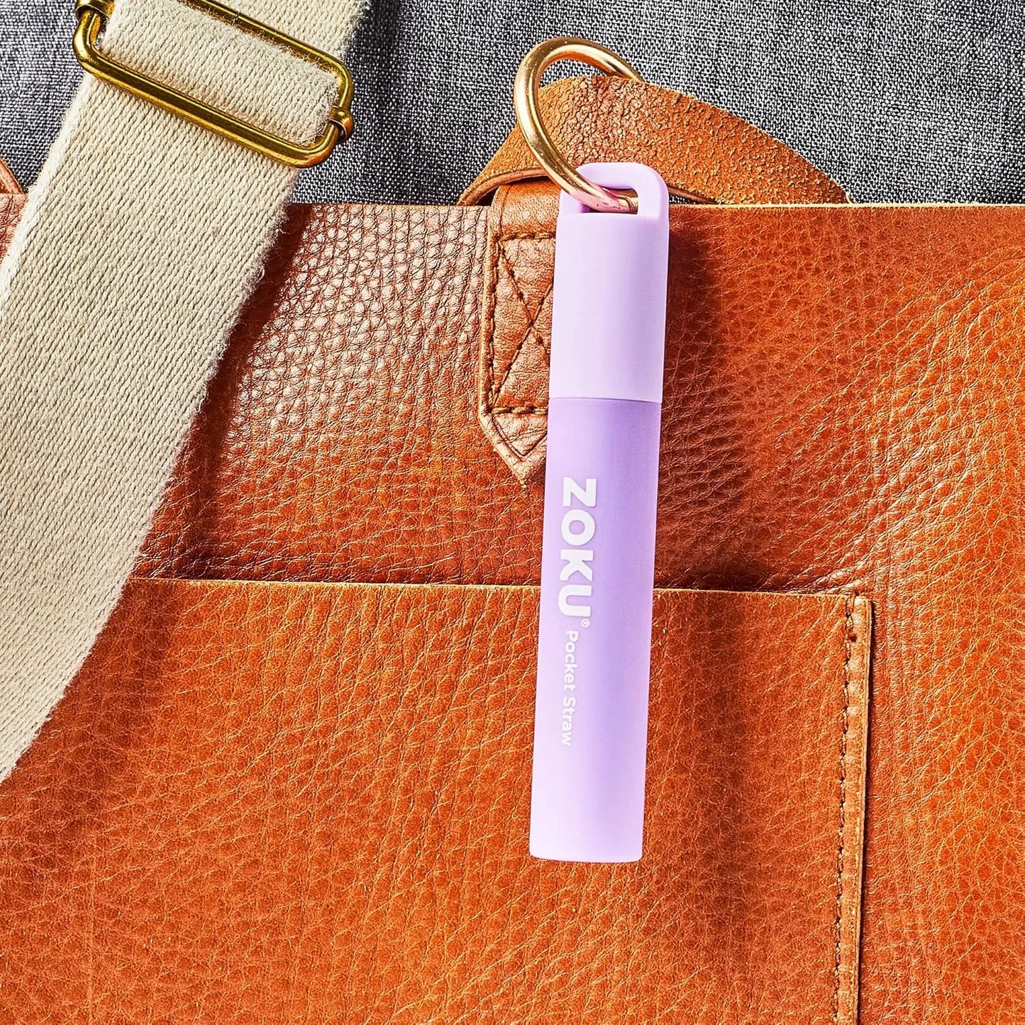 Colorful collapsible stainless steel straws travel case purple grey red