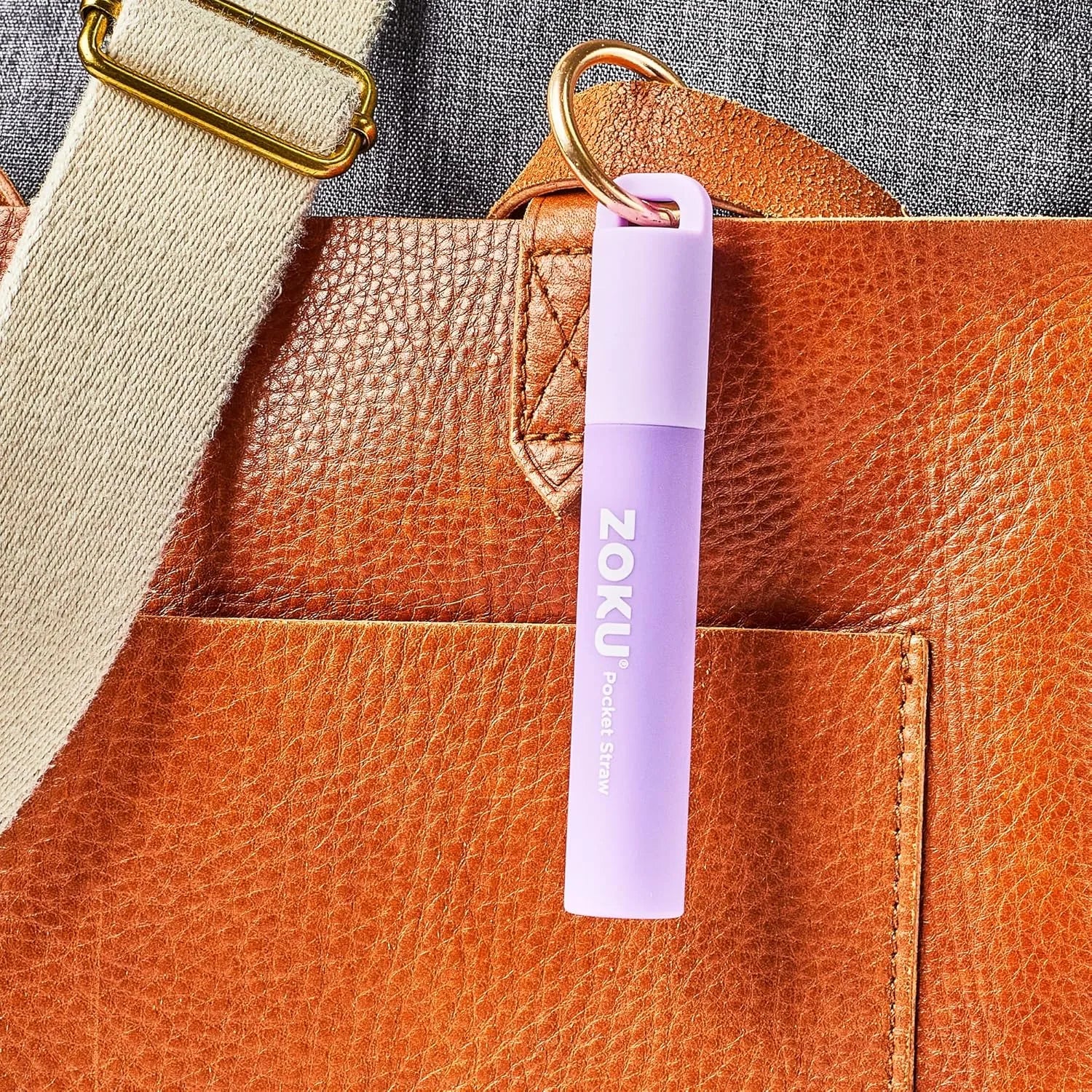 Colorful collapsible stainless steel straws travel case purple grey red